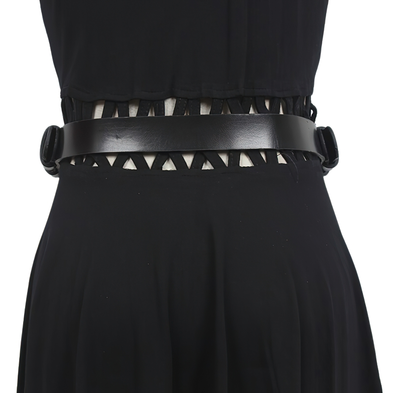 Pu Leather Black Thick Metal Chain Belt / Fashion Long Adjustable Women Belt - HARD'N'HEAVY