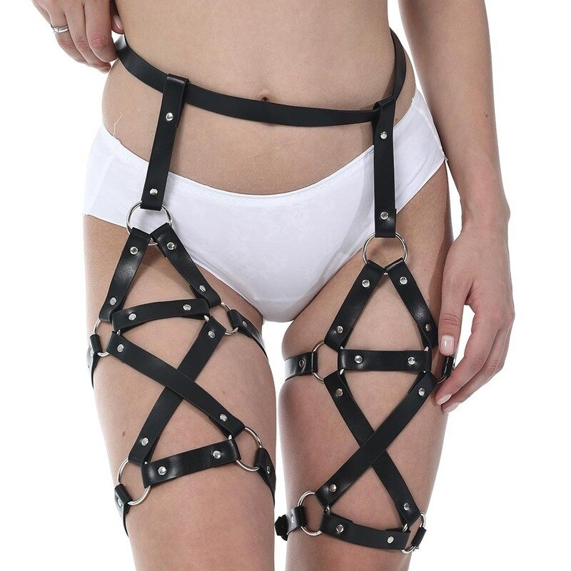 PU Leather Bondage BDSM Leg Garter / Women's Erotic Thigh Belts / Sexy Adjustable Body Harness - HARD'N'HEAVY