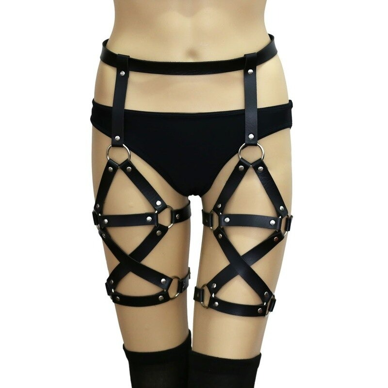 PU Leather Bondage BDSM Leg Garter / Women's Erotic Thigh Belts / Sexy Adjustable Body Harness - HARD'N'HEAVY