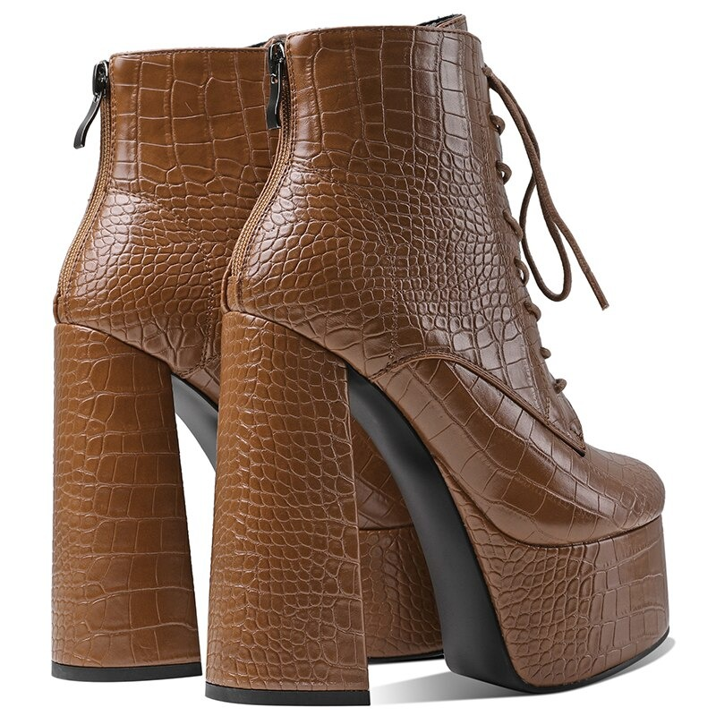 PU Leather Casual Style Women Shoes with Round Toe / Square High Heel Ankle Boots - HARD'N'HEAVY