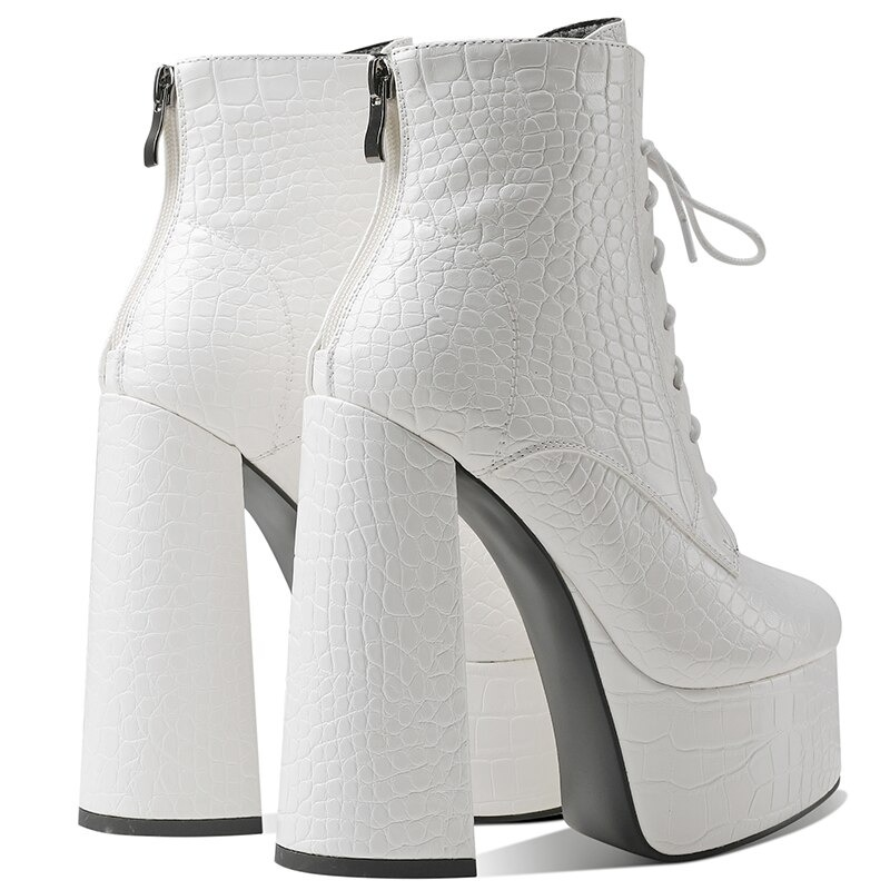 PU Leather Casual Style Women Shoes with Round Toe / Square High Heel Ankle Boots - HARD'N'HEAVY