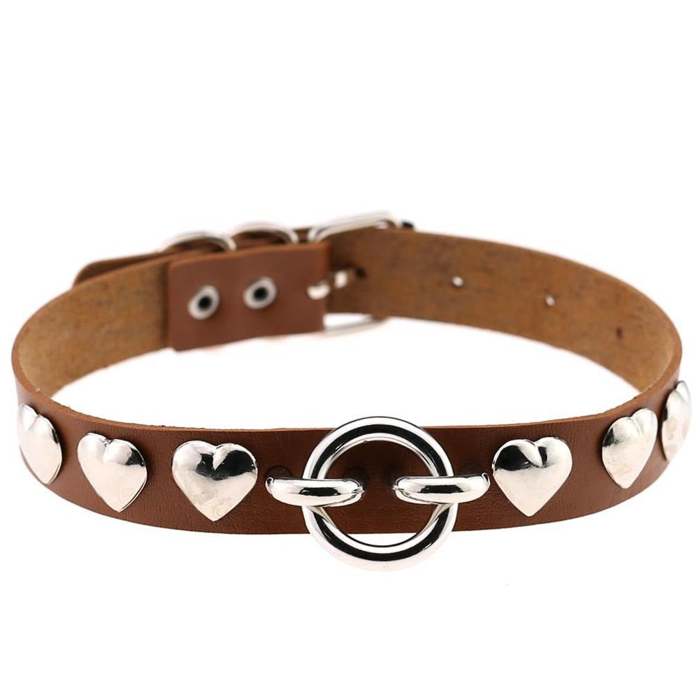 PU leather gothic choker with silver heart studs, perfect for adding a vintage touch to your outfit.