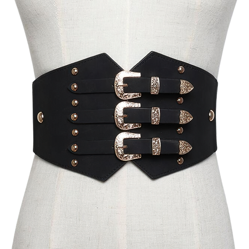 PU Leather Elastic Corset Belts / Black Wide Belts For Dresses / Vintage Ladies Accessories - HARD'N'HEAVY