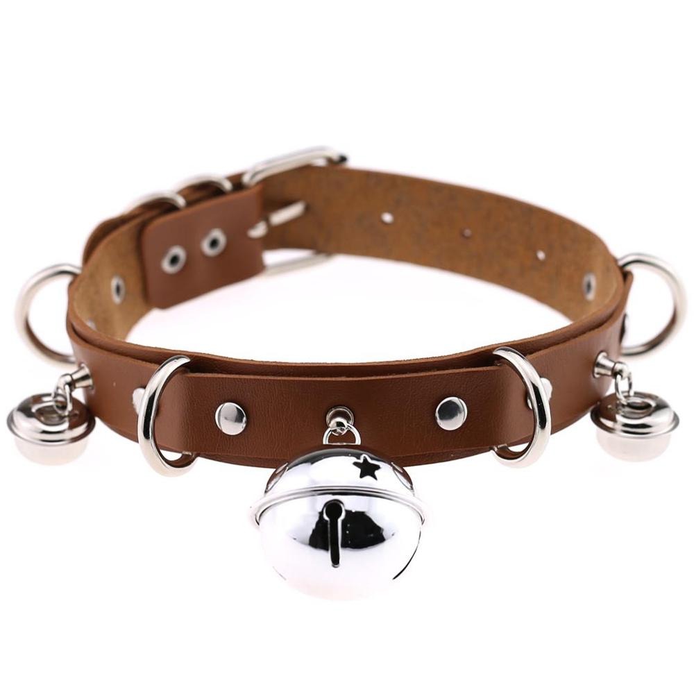 PU leather gothic choker with metal bells and rivets, stylish accessory for unisex gothic outfits.