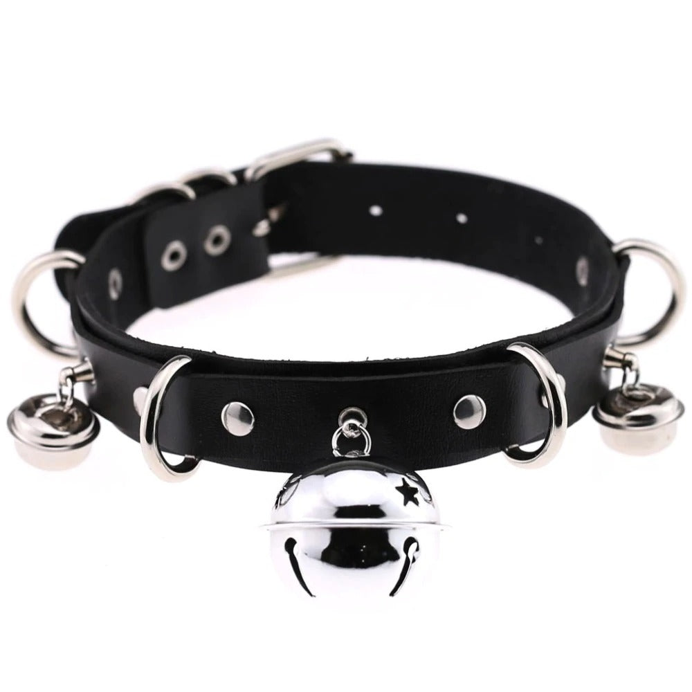 Black Metal Bell Punk Choker Necklace Sexy Leather Harness Collar