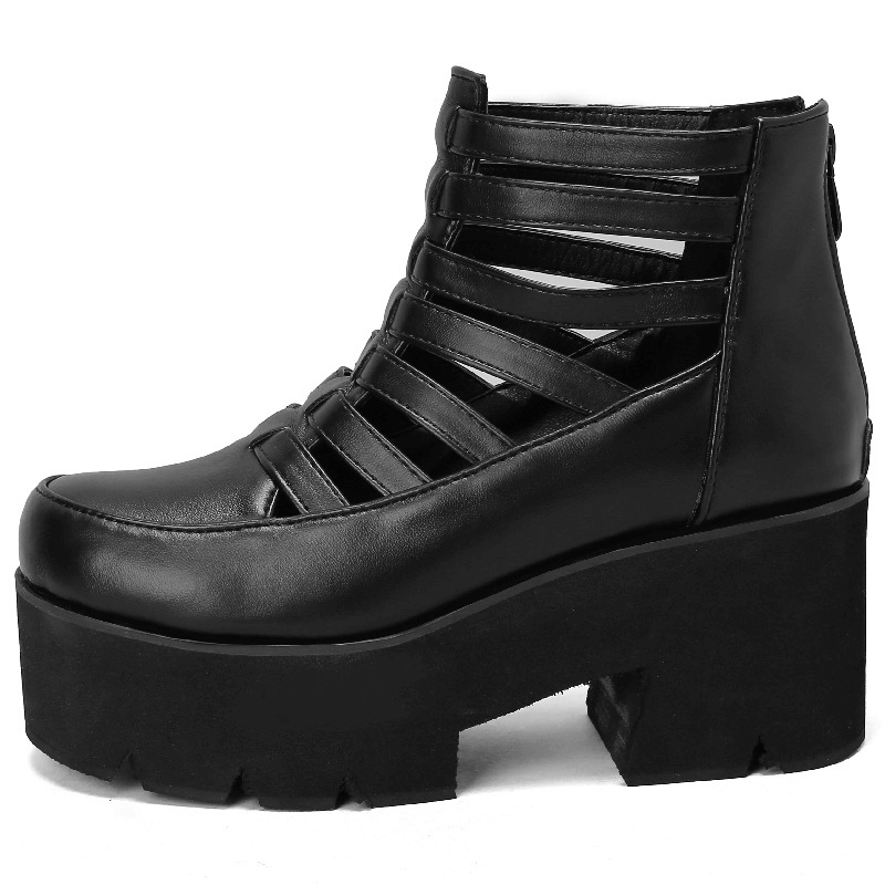 PU Leather Women's Sandals With Zipper / Cool Black Platforms / Vintage Heels For Girls - HARD'N'HEAVY