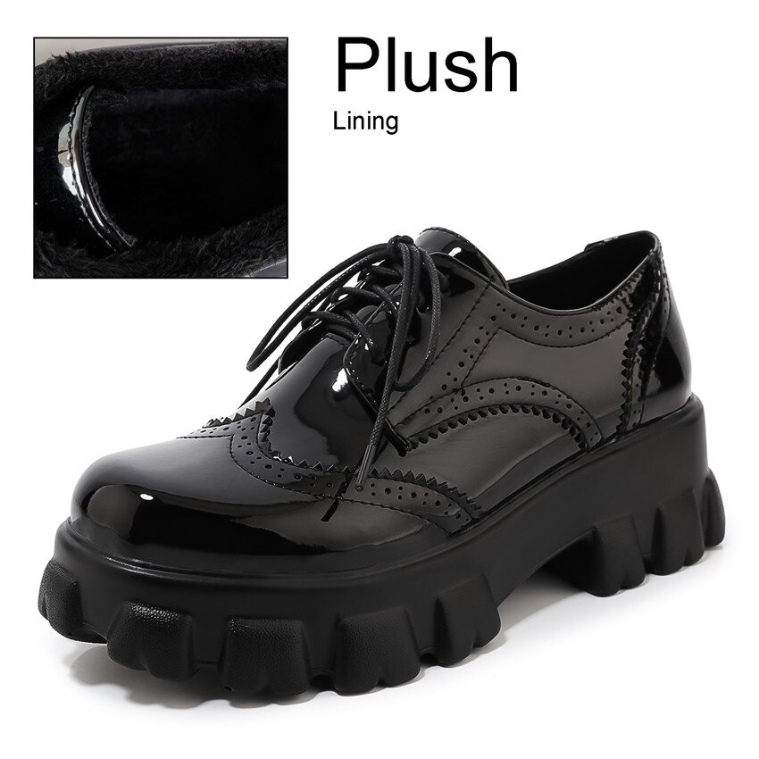 PU Patent Leather Platform Women's Shoes / Lace Up Ladies Pumps / Square Heel And Round Toe - HARD'N'HEAVY