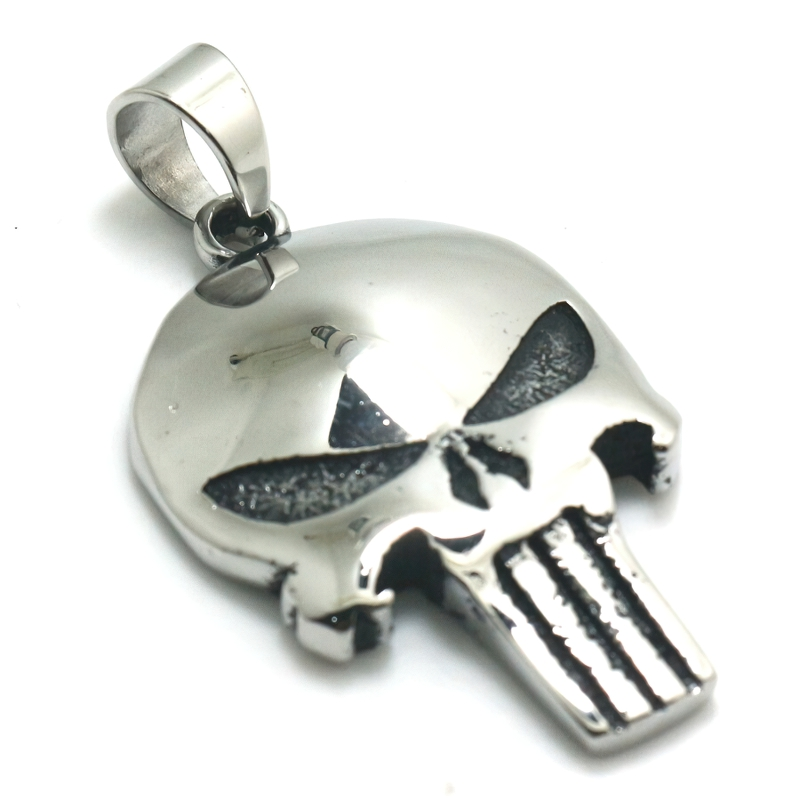 Unisex stainless steel Punisher skull pendant with shiny finish, perfect for rock style jewelry lovers.