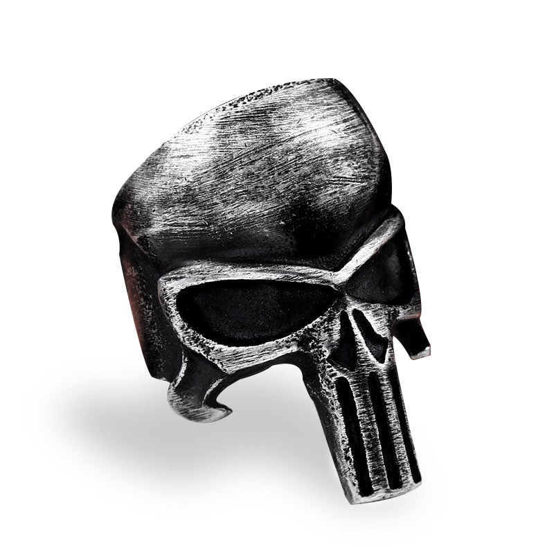 Stylish Punisher Skull Ring in stainless steel, perfect for rock fashion enthusiasts and fans of the iconic character.