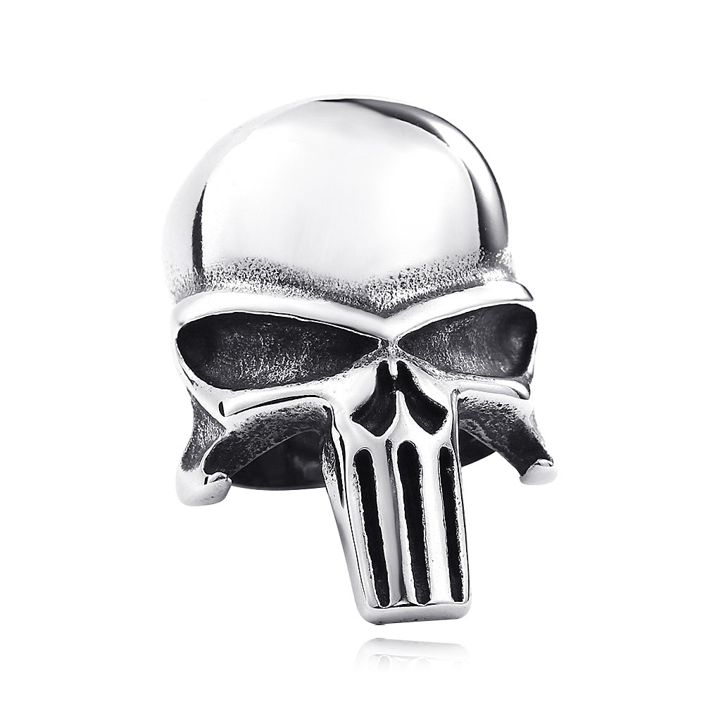 Stylish stainless steel Punisher Skull Ring, perfect for rock fashion fans and jewelry collectors.