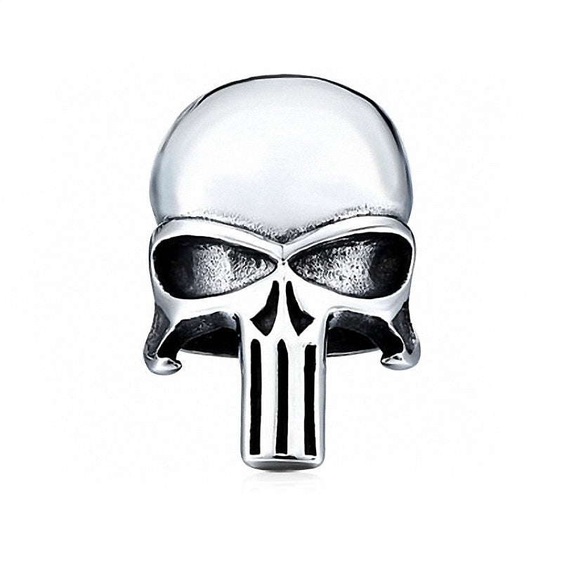 Punisher Skull Ring in polished stainless steel, perfect for rock style fashion jewelry enthusiasts.