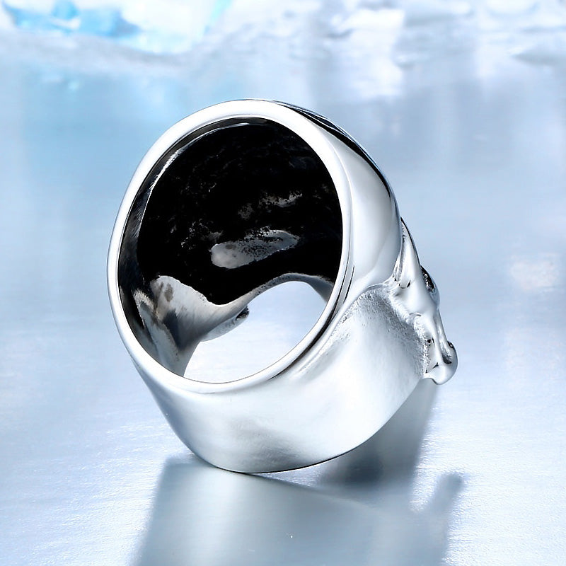 Stylish Punisher Skull Ring made from polished stainless steel, perfect for rock fashion aficionados.