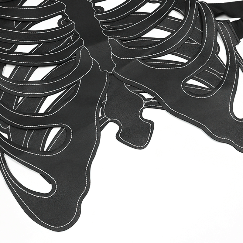 Close-up of the punk skeleton design on an adjustable unisex vest, showcasing unique style and creativity.