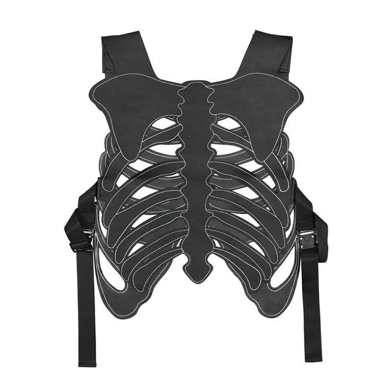 Unisex adjustable skeleton vest with punk style design, perfect for gothic fashion lovers.