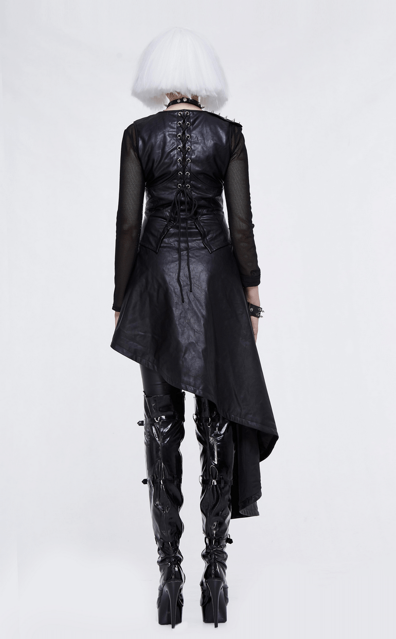 Punk Asymmetrically Dress with Spiked Rivets / Women's Imitation Leather Dress with Zipper - HARD'N'HEAVY