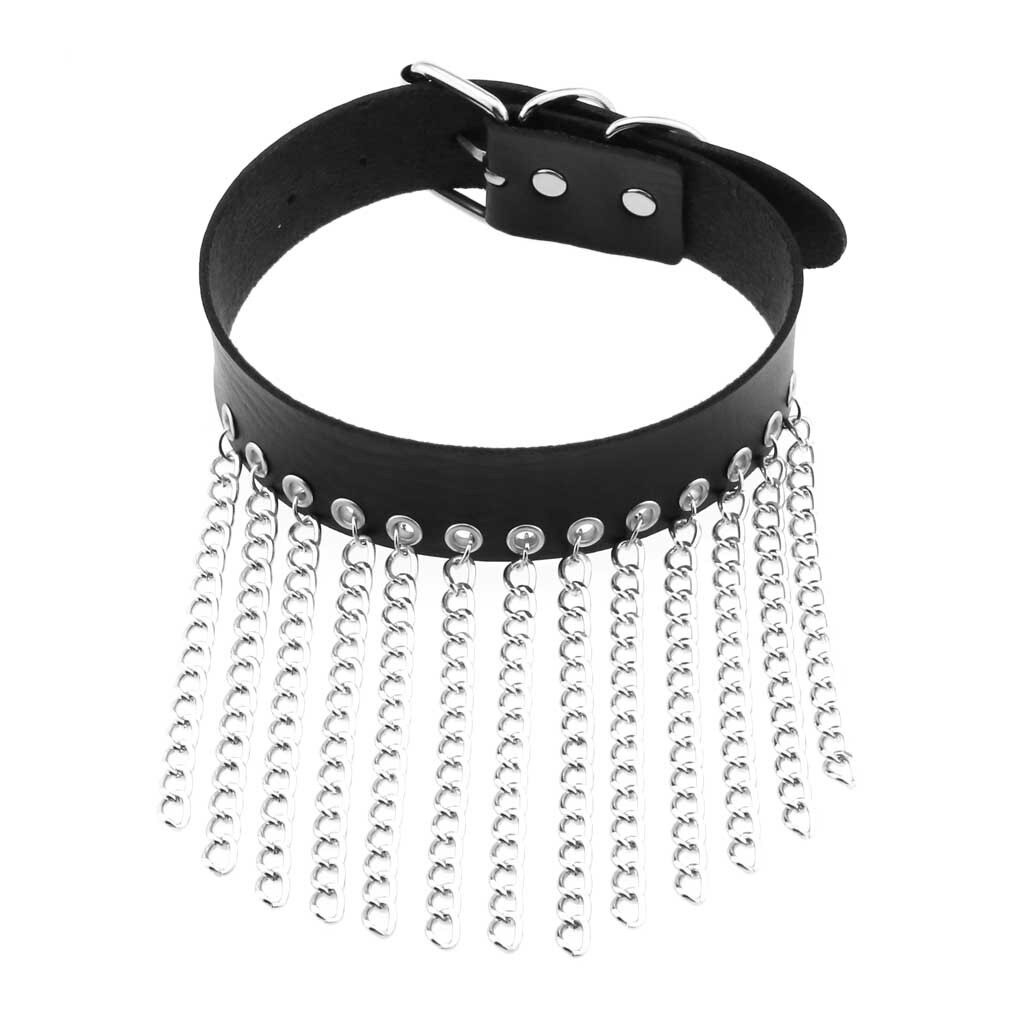 Punk Black Leather Choker With Chains / Goth Collar For Girl / Fashion Female Accessories - HARD'N'HEAVY