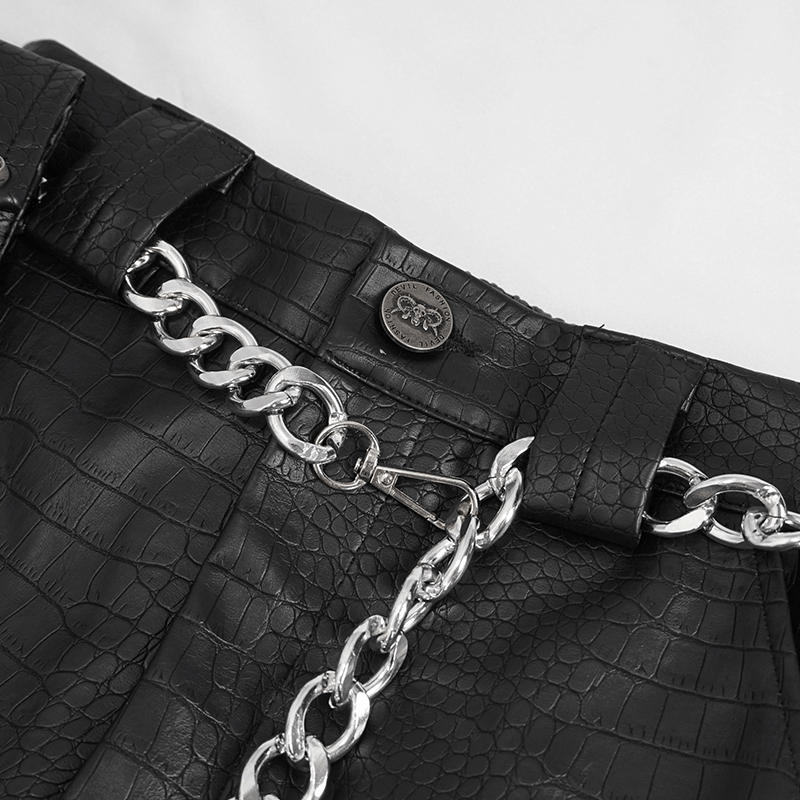 Punk Black PU Leather Cargo Pants / Women's Trousers with Thick Metal Chain & Small Waistbag - HARD'N'HEAVY