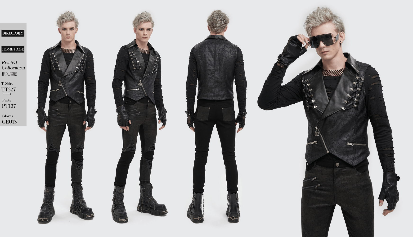 Men's punk black short vest with zipper front, lapel collar, metal eyelets, and rings, showcasing unique edgy style.