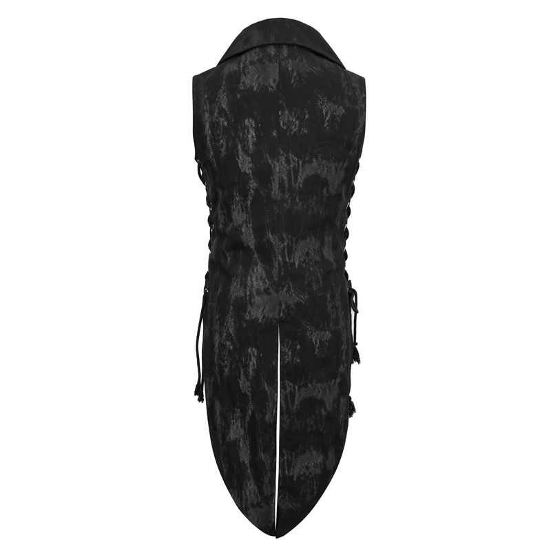 Stylish black punk waistcoat with lacing and unique cut, perfect for trendy male outfits.