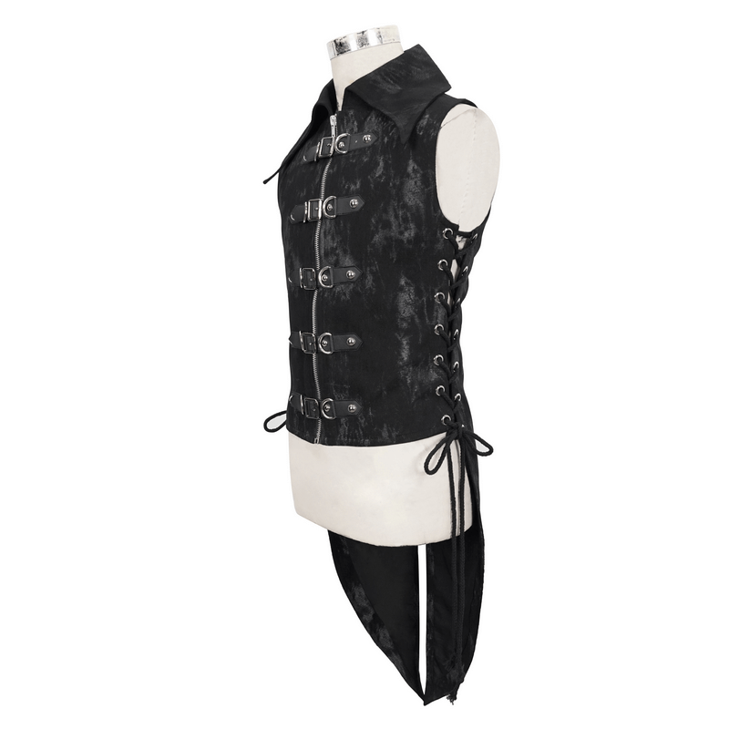 Stylish punk black waistcoat with lacing and multi-buckles for men, perfect for creating unique outfits.