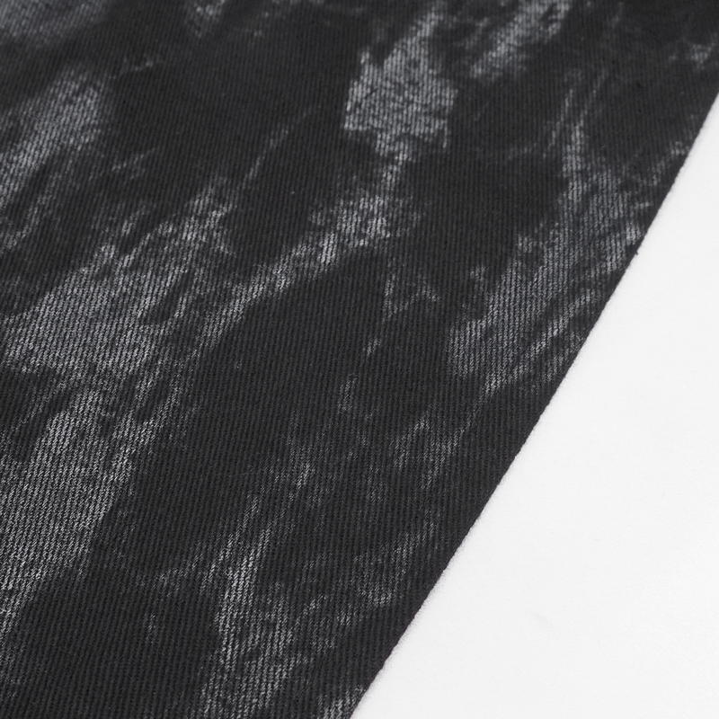 Close-up of black fabric with a textured design, showcasing stylish punk style for men's waistcoats.