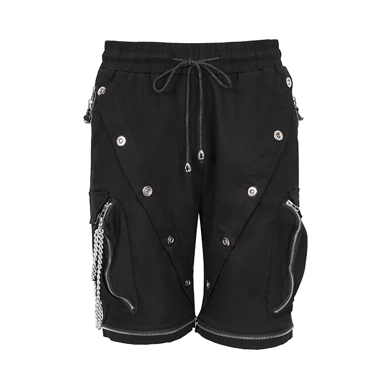 Punk Cargo Pants With Metal Buttons / Gothic Black Detachable Trousers with Chain - HARD'N'HEAVY
