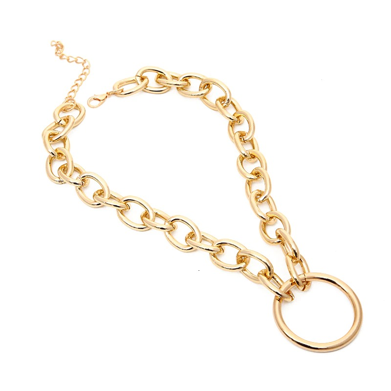 Punk chain choker necklace with circle pendant, perfect for vintage and alternative fashion styles.