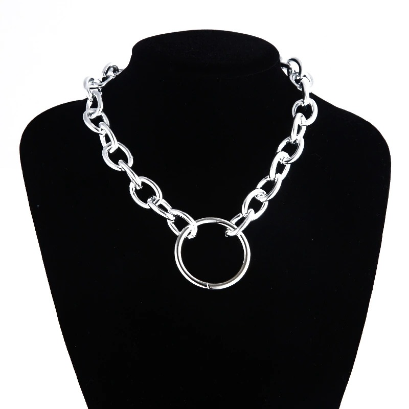 Punk Chain Choker Necklace with Circle / Women's Vintage Aluminium Necklace - HARD'N'HEAVY