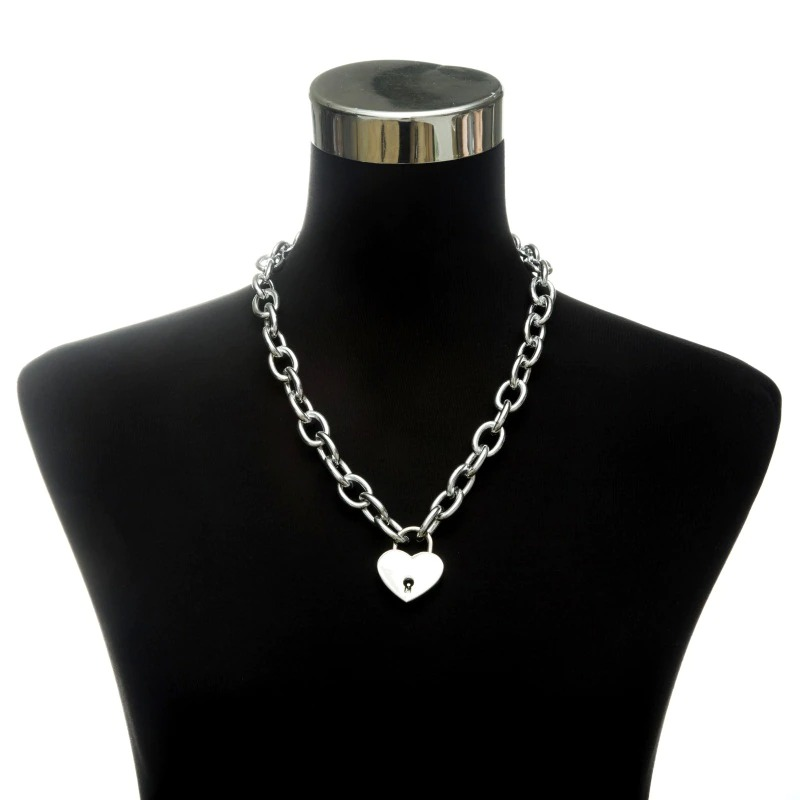Punk chain choker necklace with heart padlock, perfect for vintage style outfits.