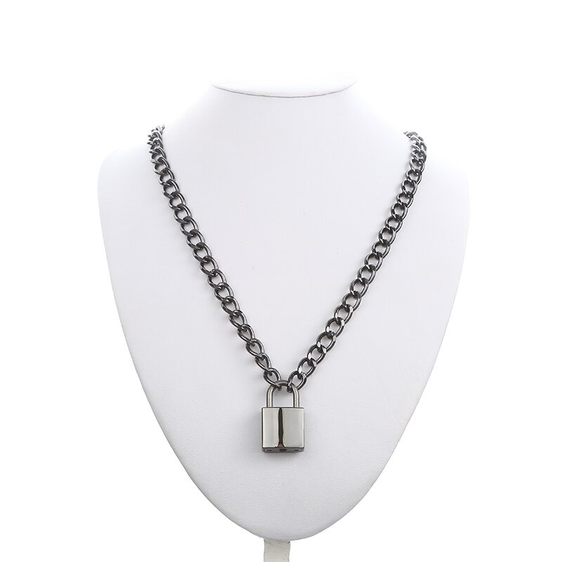 Punk Chain with Lock Necklace for Women Men Padlock Pendant