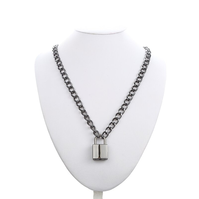 Stylish unisex punk chain necklace featuring a padlock pendant, perfect for trendy accessory lovers.