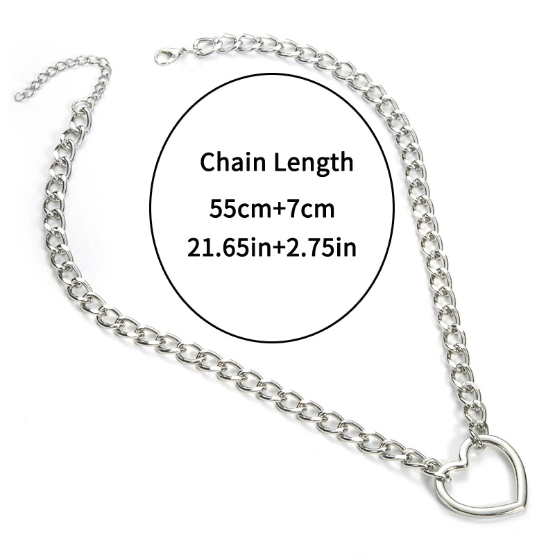 Unisex punk chain necklace with heart padlock pendant, 55cm+7cm length, perfect trendy accessory for all occasions.