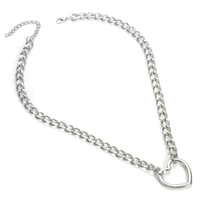 Trendy unisex punk chain necklace with a heart-shaped padlock pendant, perfect for any stylish occasion.