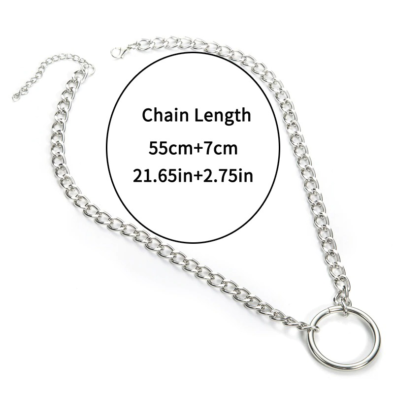 Stylish unisex punk chain necklace with lock pendant, measuring 55cm+7cm, perfect for layering and trendy looks.