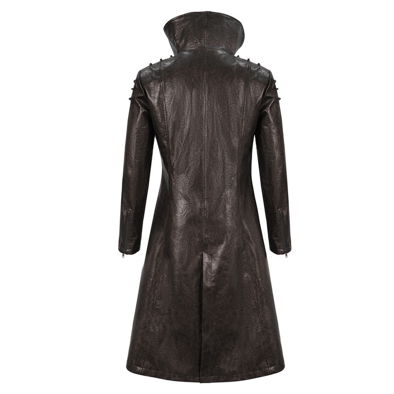 Punk Faux Leahter Long Coats for Men / Stand Collar Male Coat with Zipper design on Cuffs