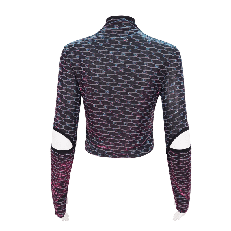 Back view of women's punk short top with elbow openings and stylish pentagram design.