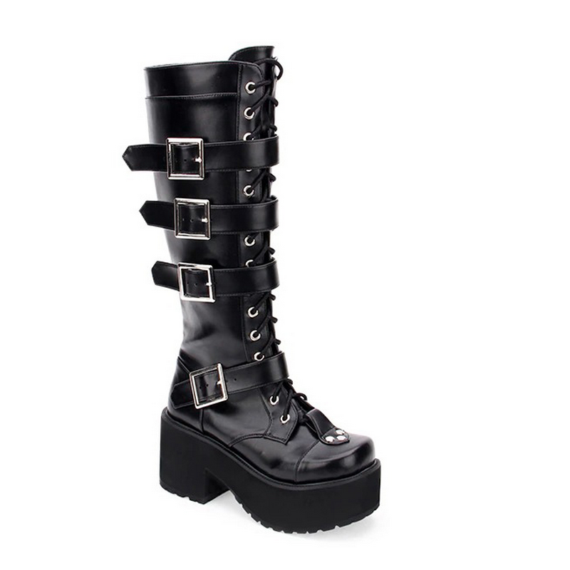 Punk Gothic Buckle Straps Lace Up High Boots / Fashion Women's Thick Platform Boots - HARD'N'HEAVY