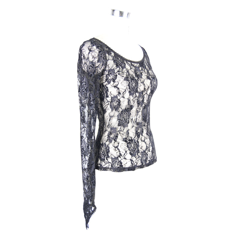 Elegant black lace long sleeve top for women, perfect for gothic style outfits.