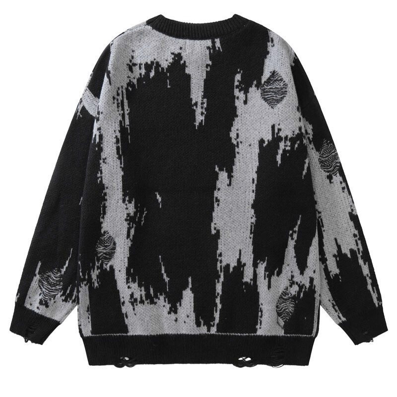 Punk Gothic Ripped Knitted Sweaters / Grunge Fashion O-Neck Letter Print Pullover