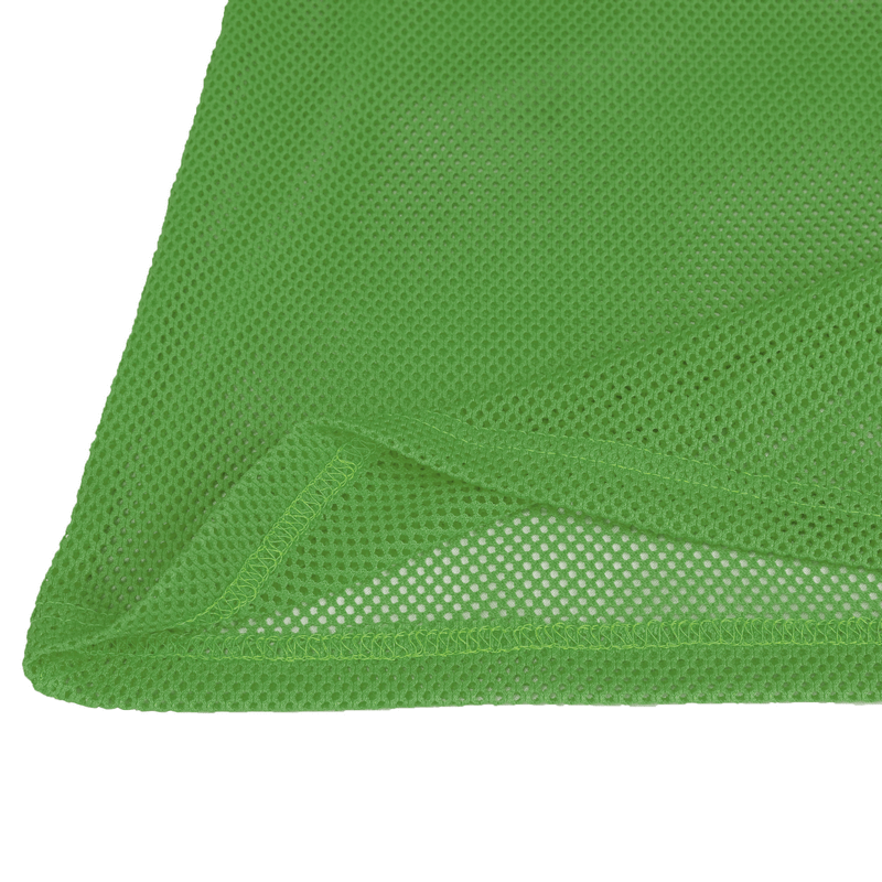 Close-up of a vibrant green mesh fabric, highlighting the breathable texture of an alternative style men's t-shirt.