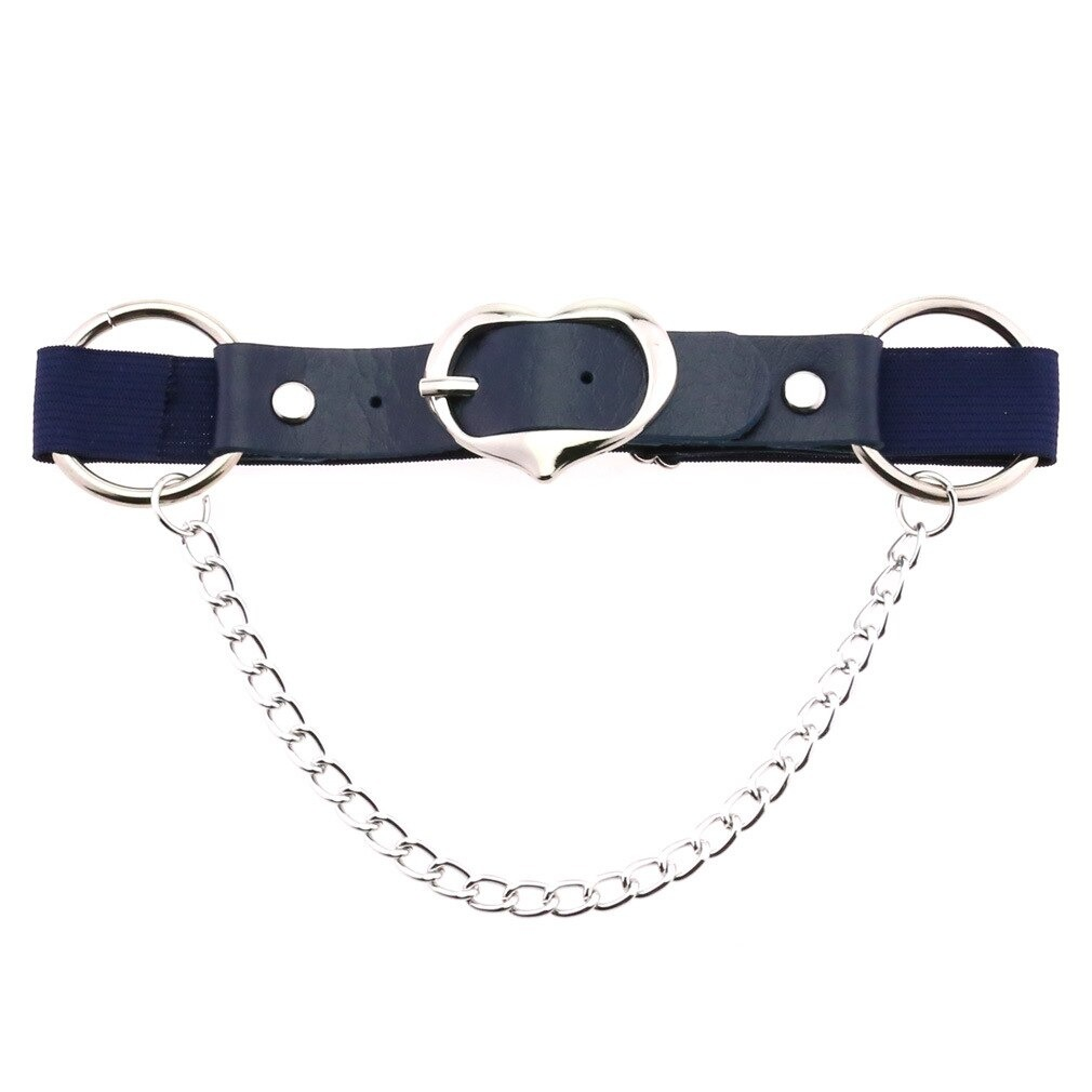 Punk heart leg strap belt with silver chain and fittings, perfect gothic accessory for women.