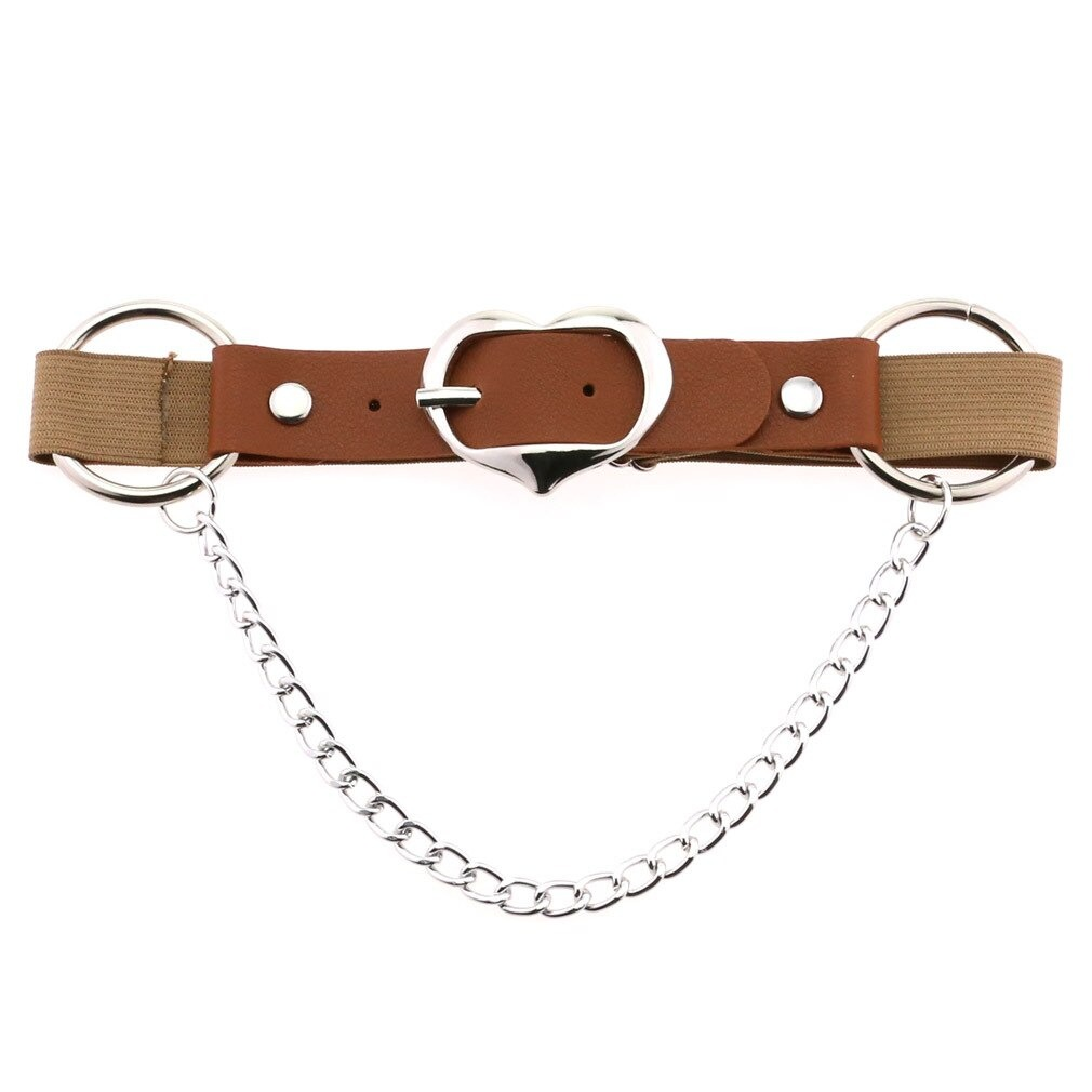 Punk heart leg strap belt with silver chain and heart buckle, a stylish gothic accessory made from PU leather.