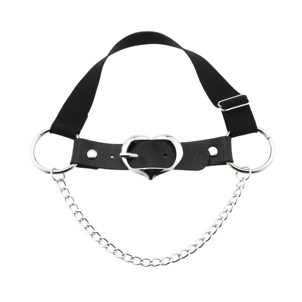 Punk heart leg strap belt made of PU leather with silver chain and fittings, perfect gothic accessory for women.