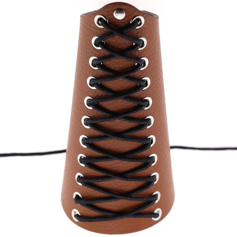 Punk style brown PU leather bracelet with black lace, featuring silver eyelets for a trendy unisex accessory.