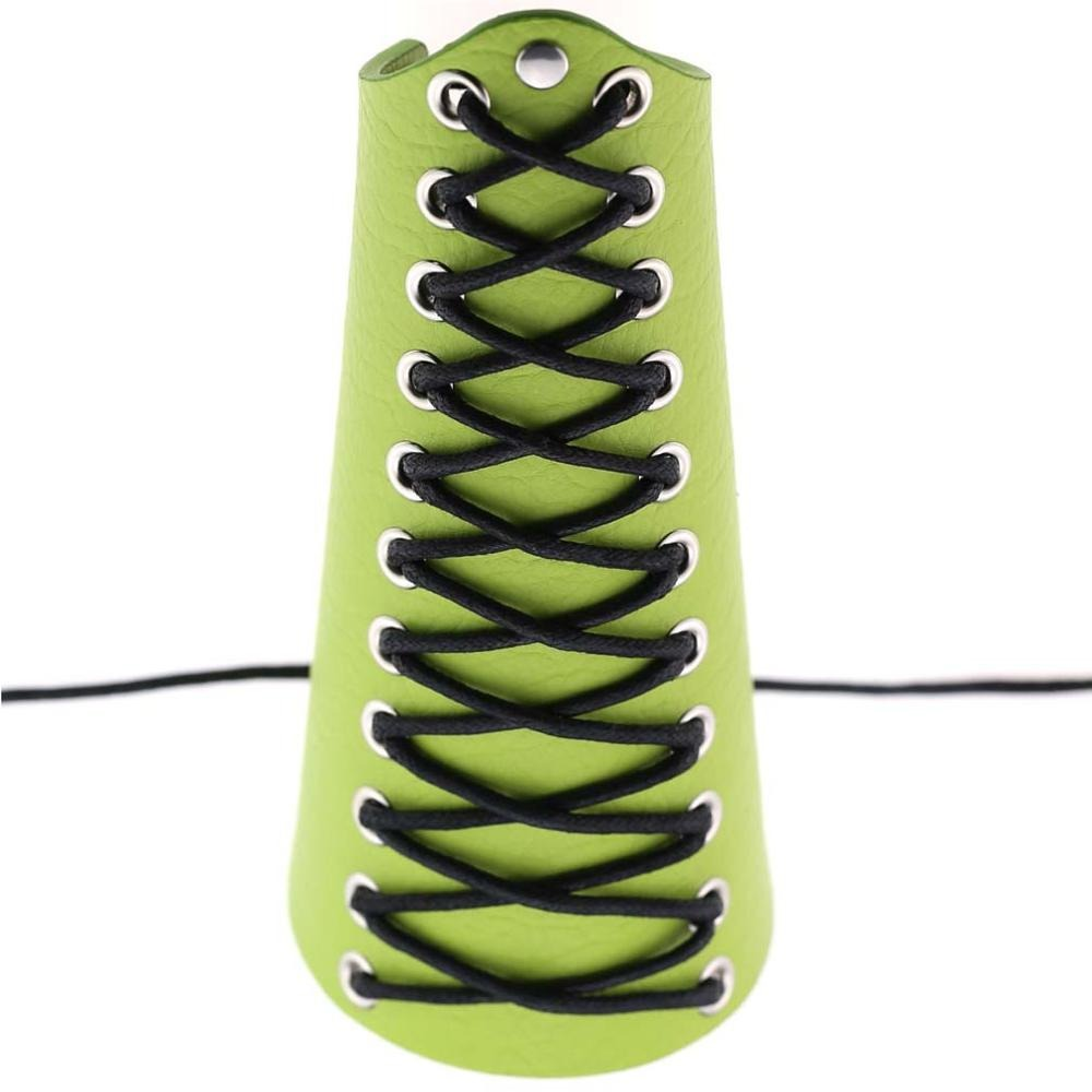Green punk lace up PU leather bracelet with black laces and metallic rivets, trendy unisex fashion accessory.