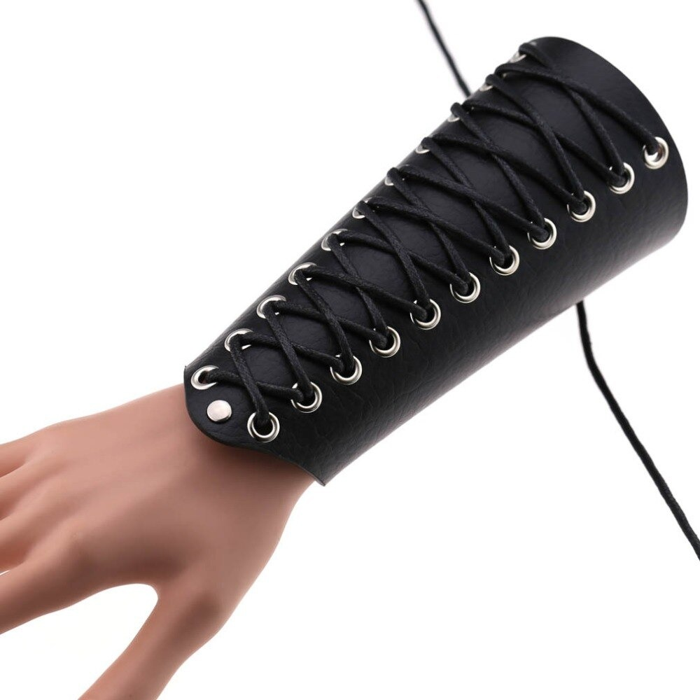 Punk lace-up PU leather bracelet on a mannequin hand showcasing stylish rivet details and trendy design.