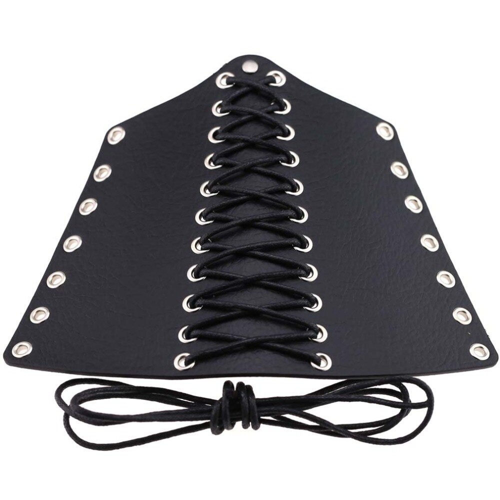 Punk lace-up black PU leather bracelet with silver rivets and laces, perfect for unisex fashion accessories.