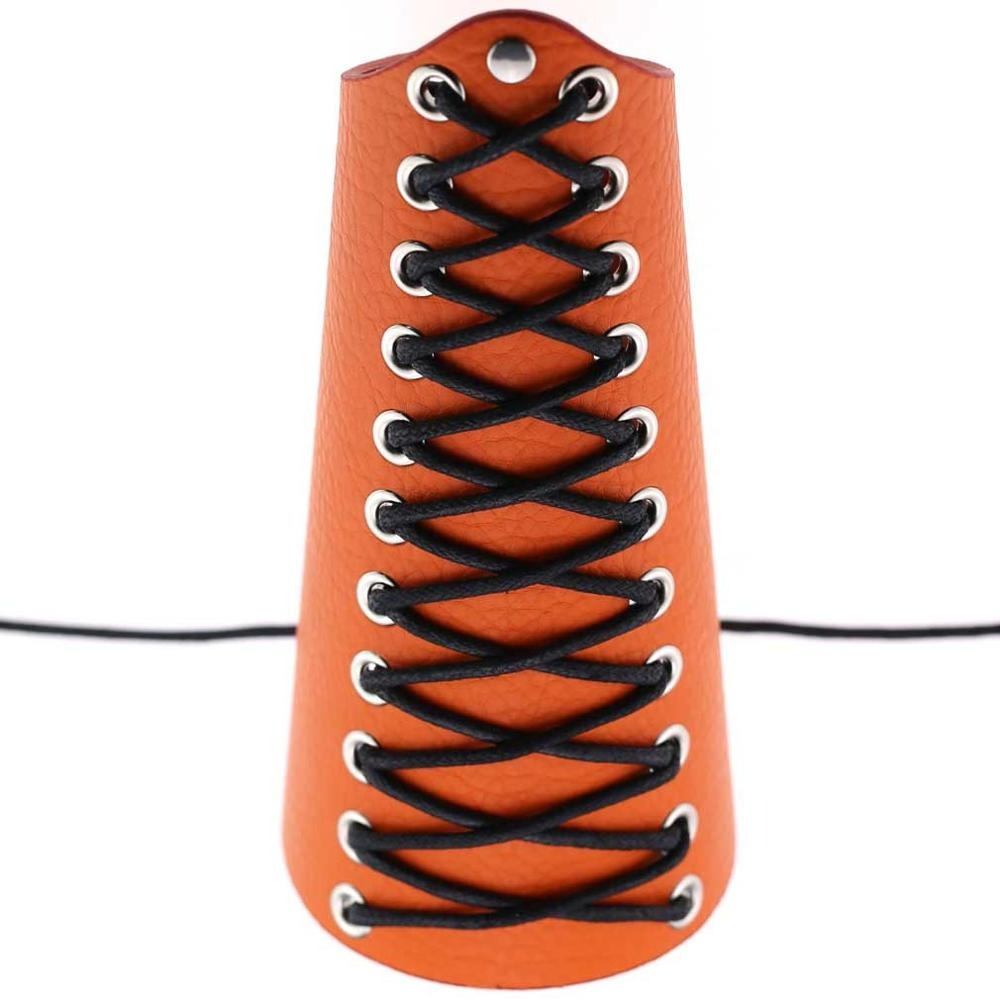 Punk lace up orange PU leather bracelet with black laces and silver rivets, perfect for unisex fashion styles.