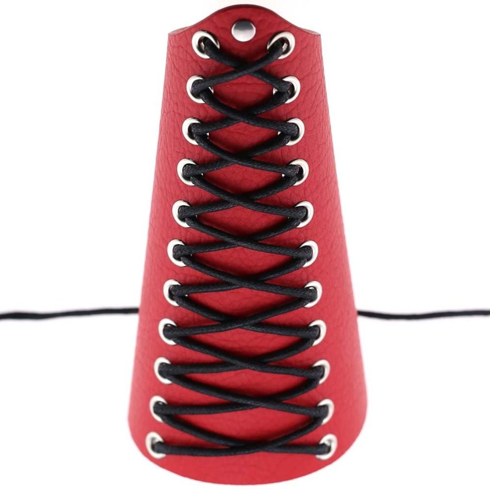 Punk lace-up red PU leather bracelet with black laces and silver rivets, perfect for unisex fashion trendy outfits.