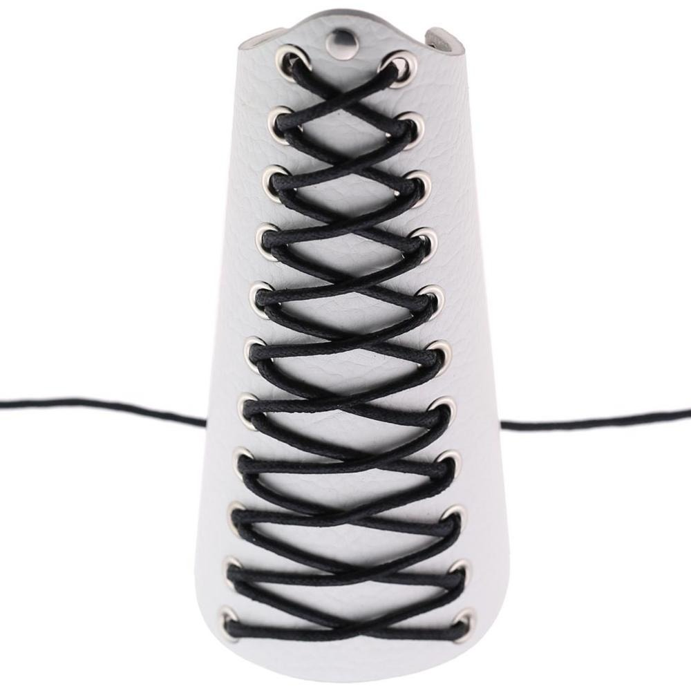 White PU leather bracelet with black lace-up detailing and silver rivets, perfect for trendy punk fashion.